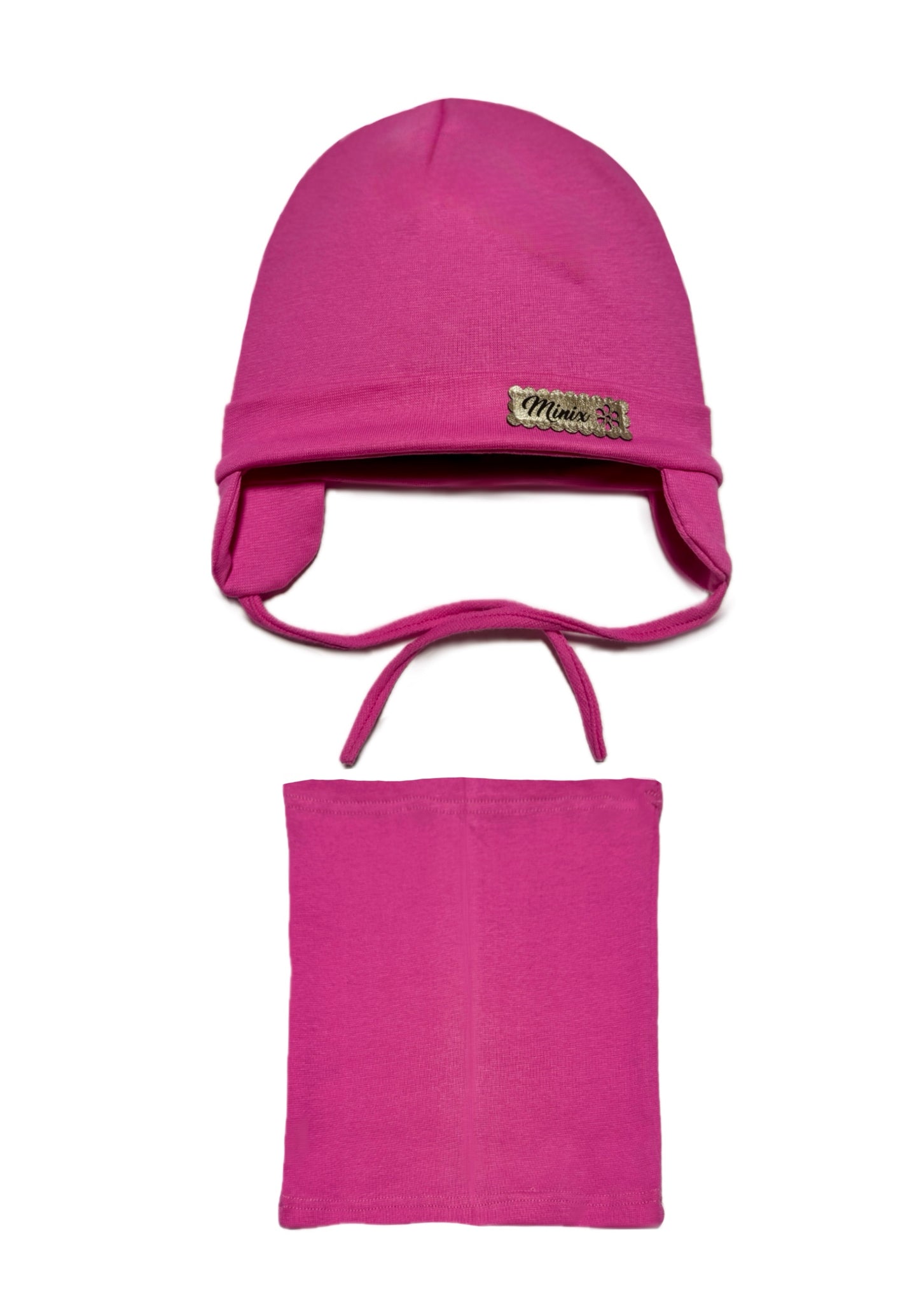 MINIX CLASSIC BABY SET - Pink Kötős Pamut Lány Sapka és Csősál Szett