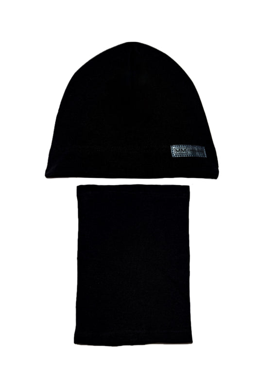 MM ORIGINAL SET - Fekete Pamut Fiú Beanie Sapka és Csősál Szett