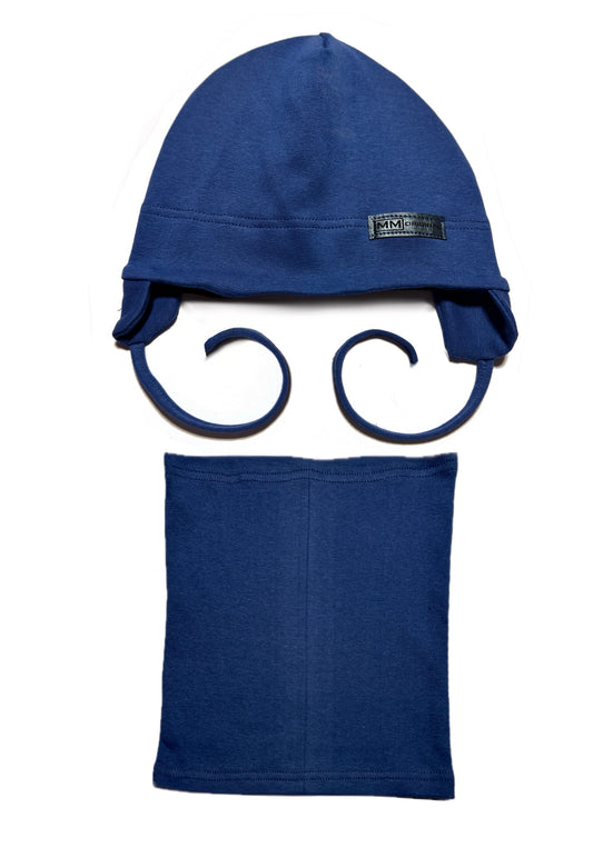 MM ORIGINAL BABY SET - Kék Kötős Pamut Fiú Sapka és Csősál Szett