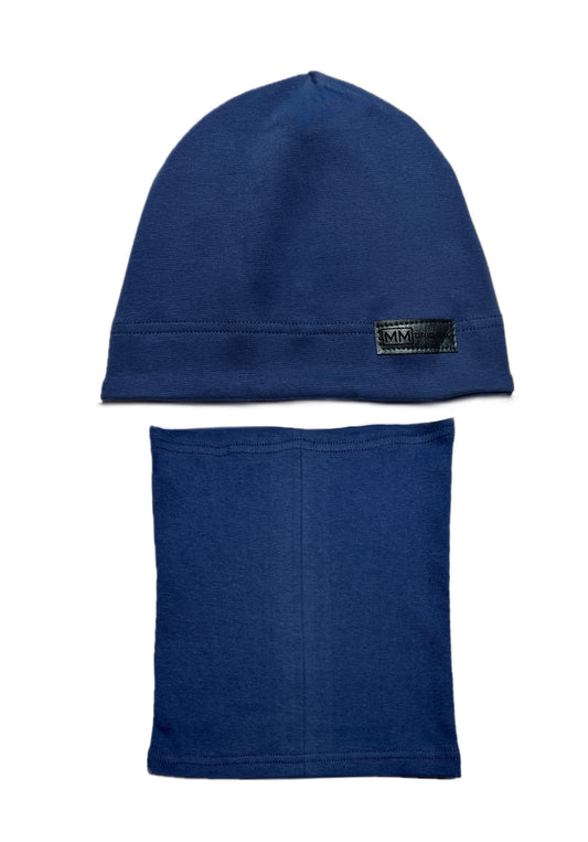 MM ORIGINAL SET - Kék Pamut Fiú Beanie Sapka és Csősál Szett