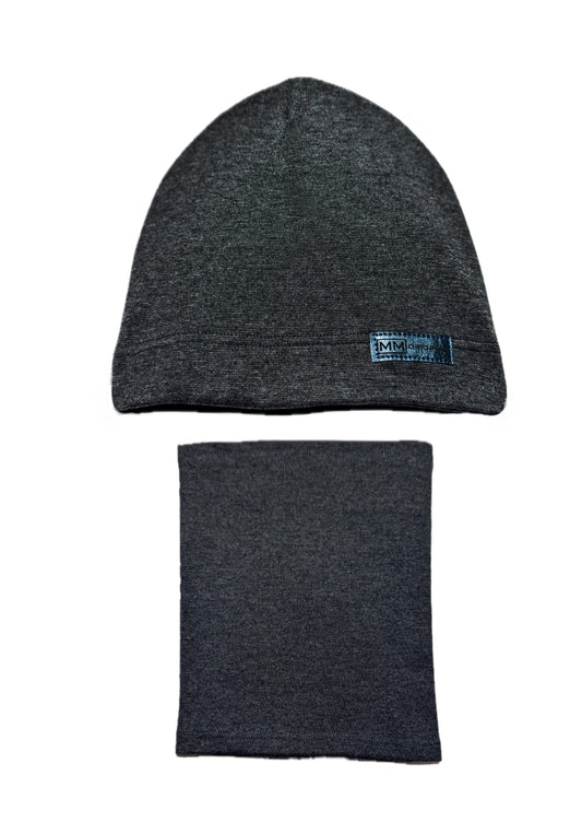 MM ORIGINAL SET - Sötétszürke Pamut Fiú Beanie Sapka és Csősál Szett