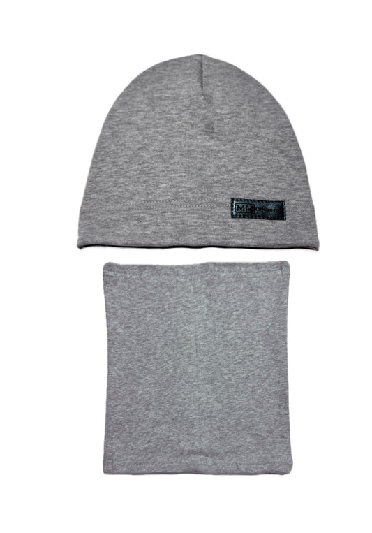 MM ORIGINAL SET - Világosszürke Pamut Fiú Beanie Sapka és Csősál Szett