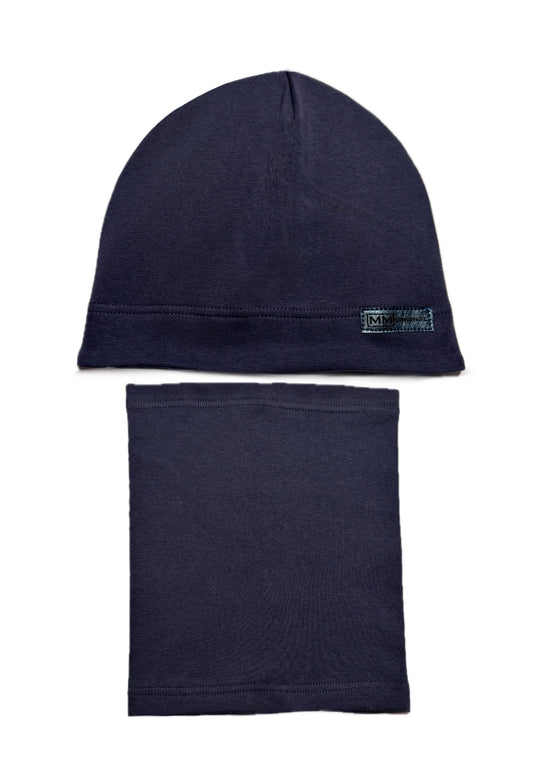 MM ORIGINAL SET - Acélkék Pamut Fiú Beanie Sapka és Csősál Szett