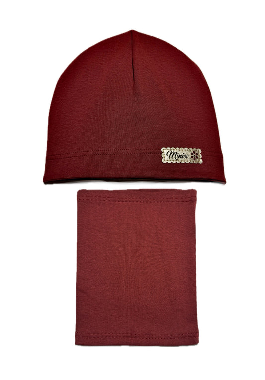 MINIX CLASSIC SET - Burgundi Pamut Lány Beanie Sapka és Csősál Szett