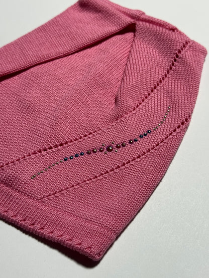LEAF - Rózsaszín Strasszos Kötött Lány Beanie Sapka
