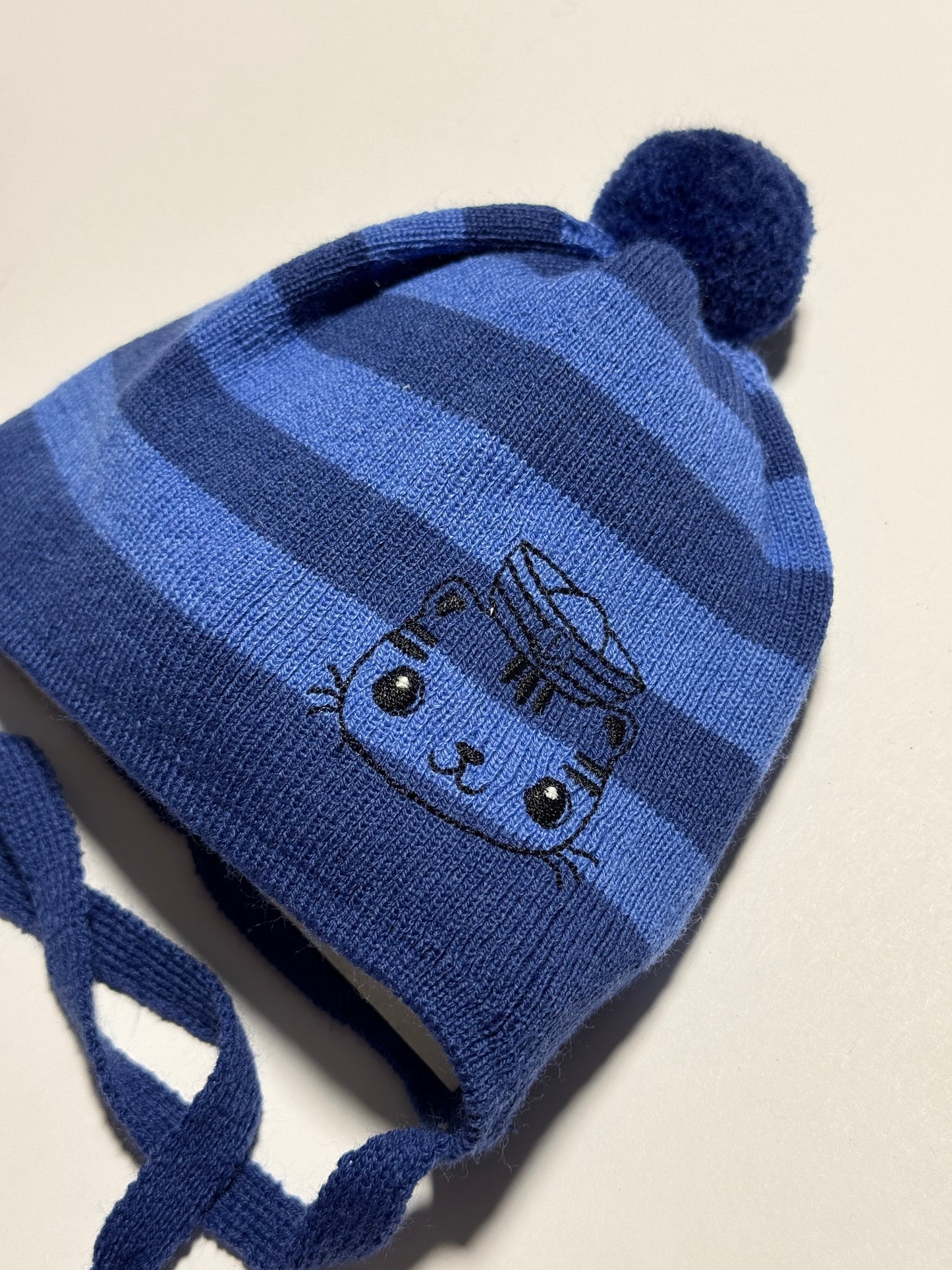 SAILOR CAT - Kék Csíkos Cica Mintás Kötős Fiú Kötött Sapka