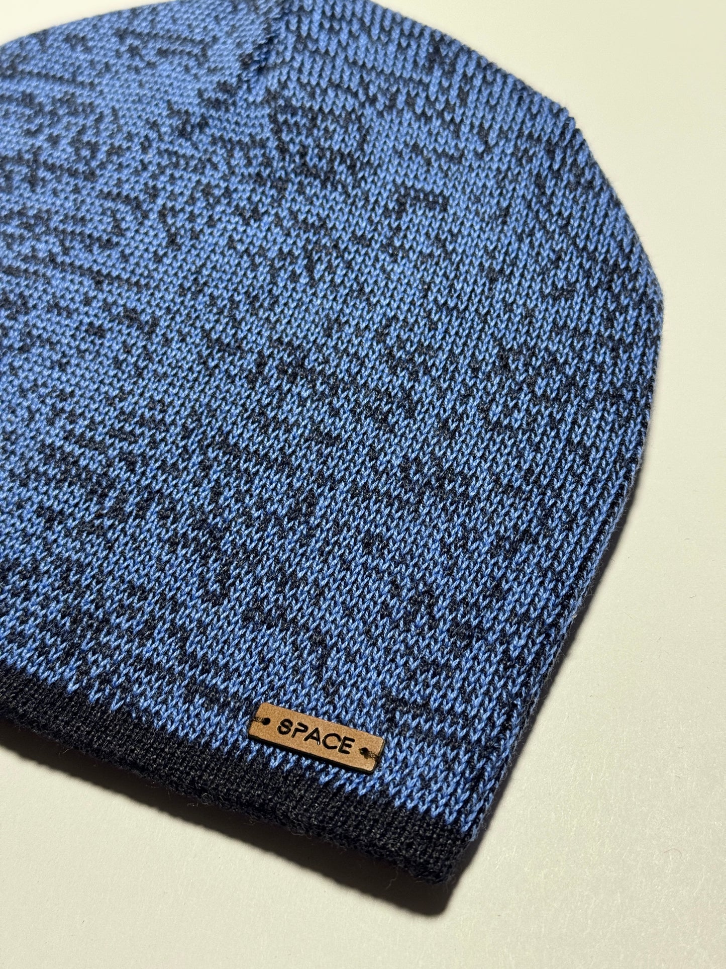 SPACE - Kék Bőrdíszes Fiú Kötött Beanie Sapka
