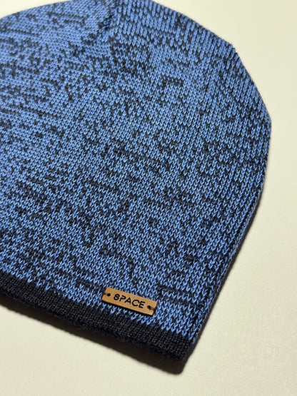 SPACE - Kék Bőrdíszes Fiú Kötött Beanie Sapka