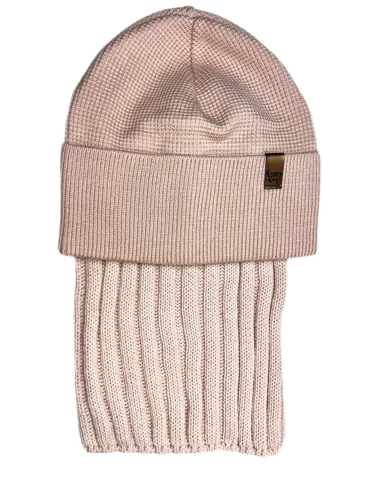 CLASSIC SNUG SET - Klasszikus Púderrózsaszín Kötött Beanie Lány Sapka és Csősál Szett - Lány Sapka - Minimanó