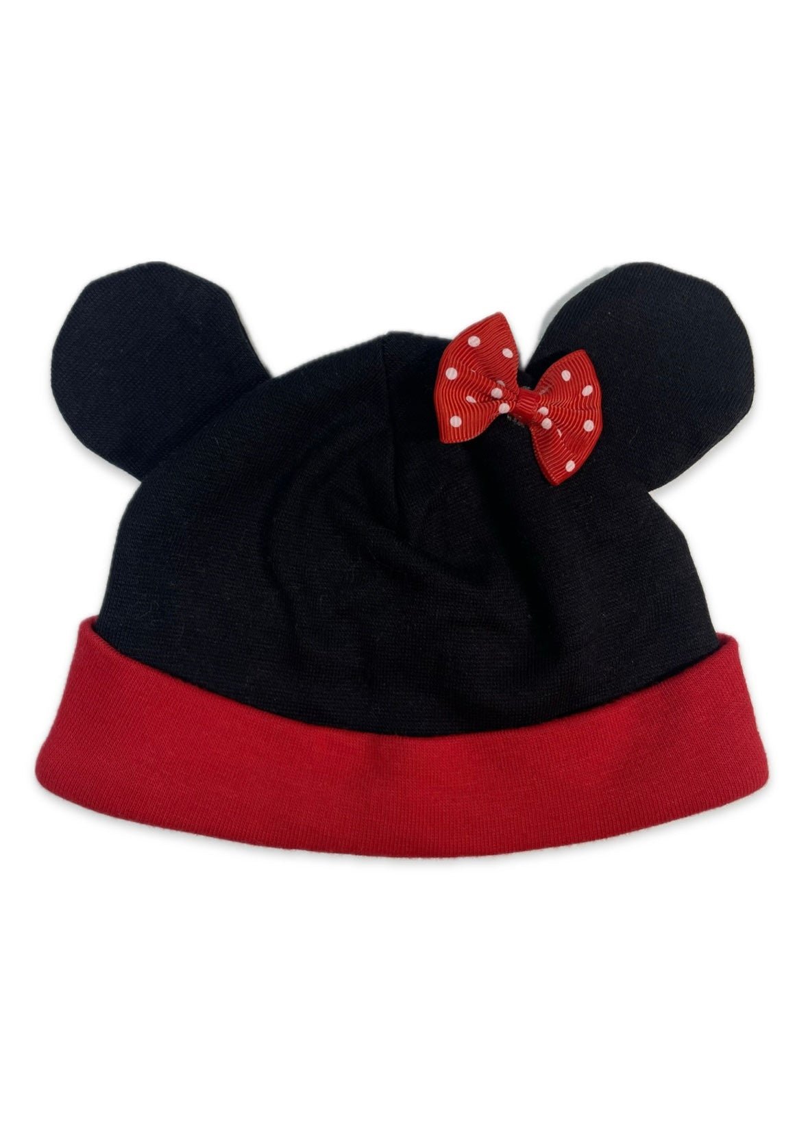 MINI BOW - Egérfüles Masnis Fekete Piros Pamut Lány Beanie Sapka - Lány Sapka - Minimanó