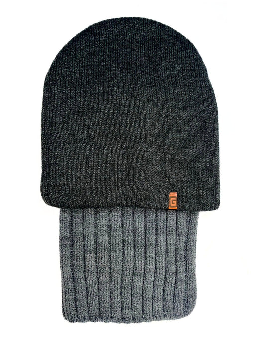 THE BEANIE SET - Sötétszürke Kötött Téli Fiú Beanie Sapka és Csősál Szett - Fiú Sapka - Minimanó